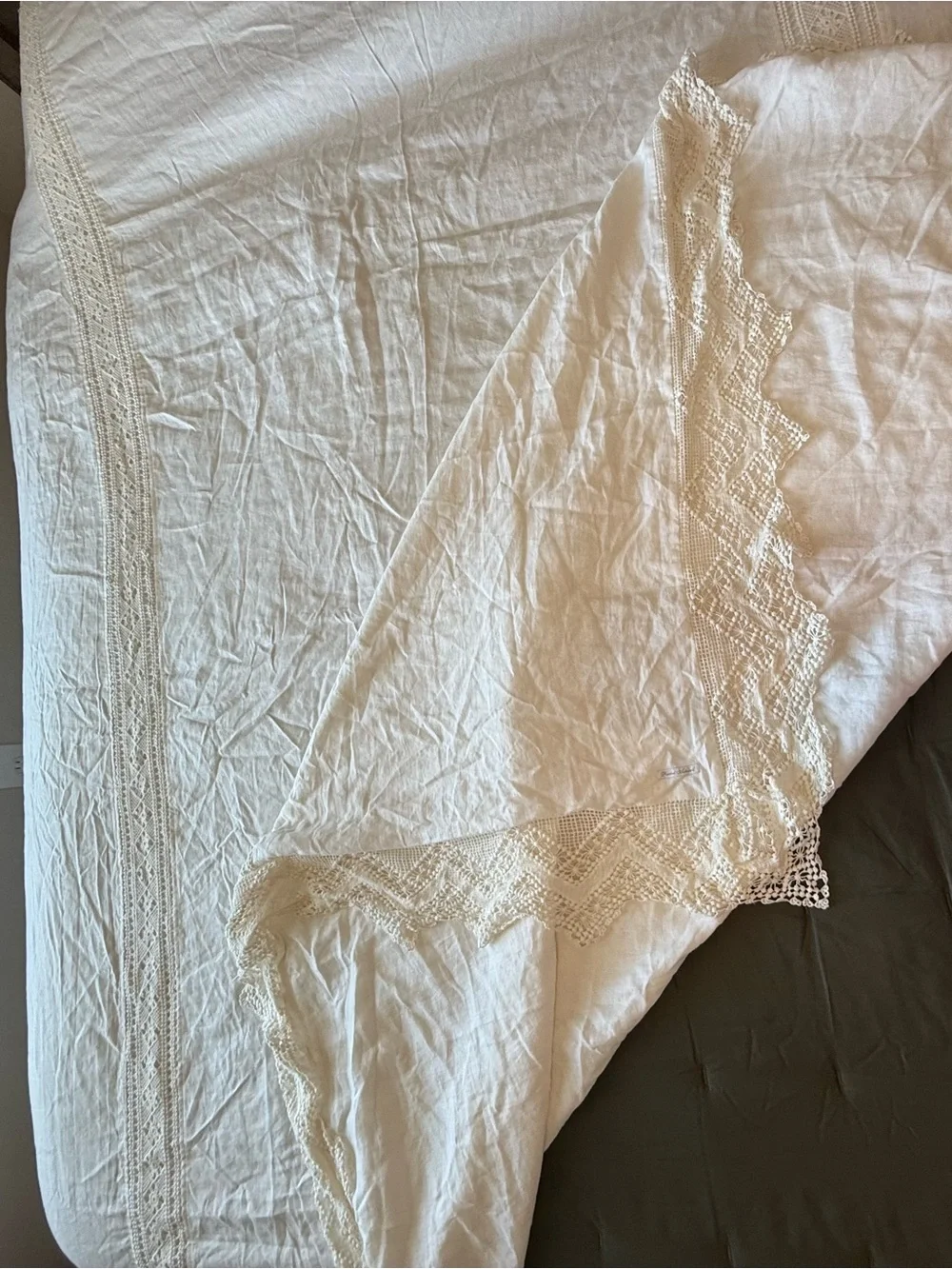 Rachel Ashwell Shabby Chic Couture Cluny Lace White Linen Duvet Cover Crochet